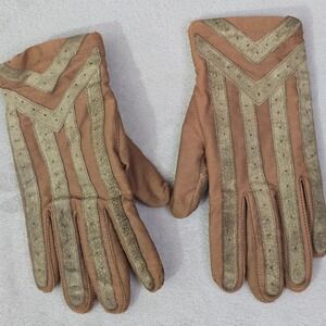 Vintage Isotoner Women's Tan‎ Gloves Large Wool Trim Driving Gloves